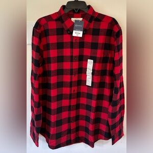 St Johns Bay Men’s Red Buffalo Plaid Long Sleeve Button Down NWT Size La…